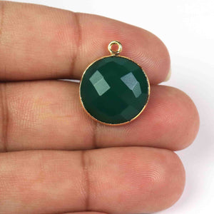 11 Pcs Green Onyx  24k Gold Plated Faceted Round Shape Gemstone Bezel Single Bail Pendant- 19mmx16mm PC526 - Tucson Beads