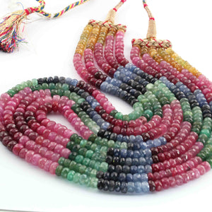 5 Strands Multi Sapphire Precious Necklace  Faceted Rondelle  - Round Shape Rondelles Beads - 3mm -19 Inches SPB0080 - Tucson Beads