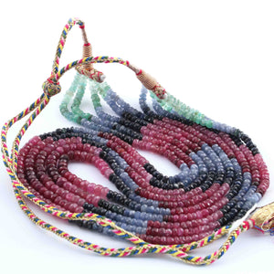 5 Strands Multi Sapphire Precious Necklace  Faceted Rondelle  - Round Shape Rondelles Beads - 3mm-4mm -19 Inches SPB0083 - Tucson Beads
