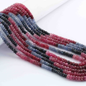 5 Strands Multi Sapphire Precious Necklace  Faceted Rondelle  - Round Shape Rondelles Beads - 3mm-4mm -19 Inches SPB0083 - Tucson Beads