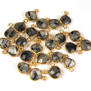 24 Pcs Black Rutile 24k Gold Plated Faceted Heart Shape Gemstone Bezel Connector & Pendant - 17mmx9mm-13mmx9mm  PC514 - Tucson Beads