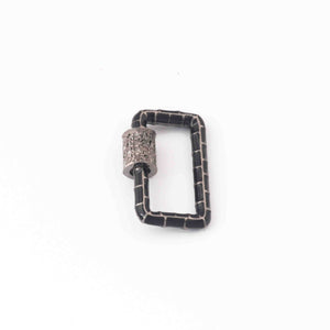 1 Pc Pave Diamond  Rectangle Black Enemel Carabiner- 925 Sterling Silver- Diamond Lock with Screw On Mechanism 21mmx14mm CB053 - Tucson Beads