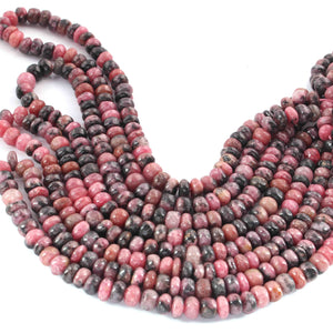 1 Long Strand Rhodochrosite  Round Faceted Rondelles - Round Shape Rondelles  - 7mm - 16 - Inches BR01860 - Tucson Beads