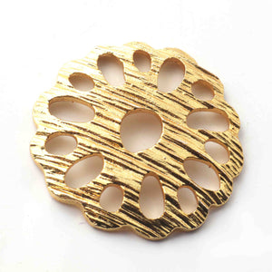 5 Pcs 24k Gold Plated Scratch Flower Copper Charm, Designer Flower Charm, Jewelry Making Tools, 36mm gpc1121 - Tucson Beads