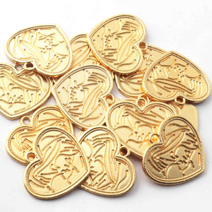 5 Pcs 24k Gold Plated Copper Heart Pendant, Copper Heart Charm, Jewelry Making Tools, 25mmx28mm, gpc1117 - Tucson Beads