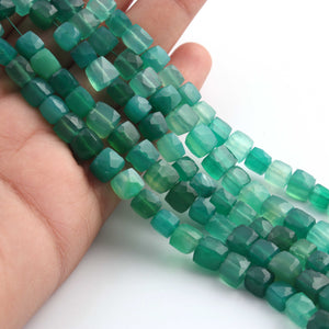 1  Strand Shaded Green Onyx Faceted  Briolettes - Cube Shape  Briolettes - 6mm-7mm - 8 Inches BR02616 - Tucson Beads