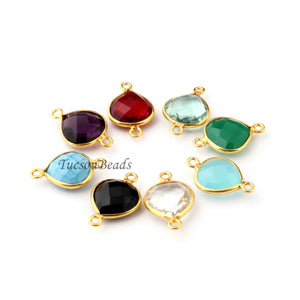 5  Pcs Birth Stone Faceted 925 Sterling Vermeil Heart Shape Connector , Birthstone Colors Add- On Charm As Connector 17mmx11mm  SS0004 - Tucson Beads