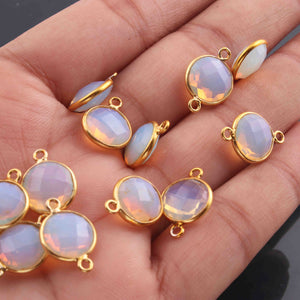 12 Pcs Ice Quartz  Faceted  24k Gold Plated Faceted Round Shape Connector  - 15mmx8mm- PC699 - Tucson Beads