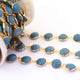 1 Feet Turquoise Round  Shape 24k Gold Plated Bezel Continuous Connector Beaded Chain 19mmx13mm SC201 - Tucson Beads