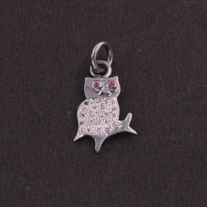 1 PC Pave Diamond with Ruby Eye owl Charm Pendant ,925 Sterling Silver Charm pendant 19mmx10mm SJPDC001 - Tucson Beads