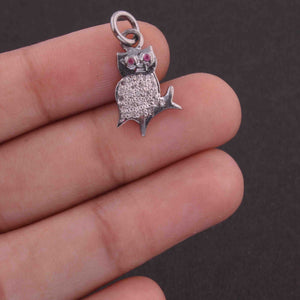 1 PC Pave Diamond with Ruby Eye owl Charm Pendant ,925 Sterling Silver Charm pendant 19mmx10mm SJPDC001 - Tucson Beads