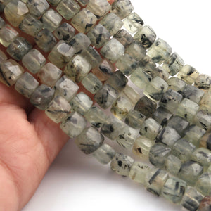 1  Strand Prehnite Faceted Cube Briolettes - Box Shape Beads  - 7mmx8mm-6mmx7mm- 8 Inches BR02605 - Tucson Beads