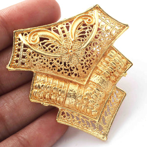 5 Pcs 24k Gold Plated Copper Charm,  Copper Casting Fancy Shape Flower Design Charm Pendant, Jewelry Making Tools, 50mmx51mm, gpc1127 - Tucson Beads