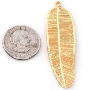 5 Pcs 24k Gold Plated Copper Feather Pendant, Feather Shape Pendant, Casting Copper, Jewelry Making Tools, 68mmx21mm gpc1111 - Tucson Beads
