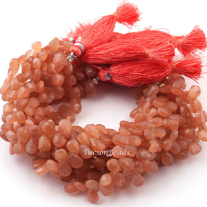 1 Strand Peach Moonstone Faceted Briolettes -Pear Shape Briolettes - 9mmx6mm-8mmx5mm 8 inch BR0016 - Tucson Beads
