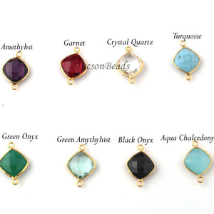 5  Pcs Birth Stone Faceted 925 Sterling Vermeil Cushion Shape Connector , Birthstone Colors Add- On Charm As Connector 18mmx12mm  SS0006 - Tucson Beads