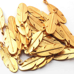 5  Pcs 24k Gold Plated Copper Feather Pendant, Feather Shape Pendant, Casting Copper,Jewelry Making Tools, 32mmx10mm gpc1113 - Tucson Beads