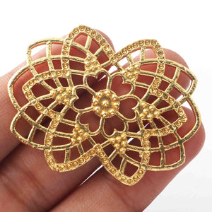 5 Pcs 24k Gold Plated Flower Copper Charm, Designer Flower Charm, Jewelry Making Tools, 46mmx35mm gpc1108 - Tucson Beads
