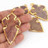 6 pcs Brown Jasper Cross Arrowhead  24k Gold  Plated Single Bail Pendant  -  Electroplated With Gold Edge 61mmX38mm AR145