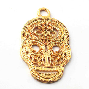 5 Pcs 24k Gold Plated Copper Skull Pendant, Skull Shape Pendant, Casting Copper, Jewelry Making Tools, 42mmx26mm gpc1124 - Tucson Beads
