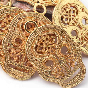 5 Pcs 24k Gold Plated Copper Skull Pendant, Skull Shape Pendant, Casting Copper, Jewelry Making Tools, 42mmx26mm gpc1124 - Tucson Beads