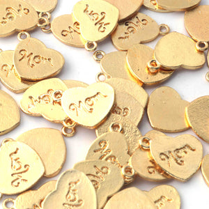 5  Pcs 24k Gold Plated Copper Mom Charm Pendant, Copper Heart Pendant, Beautiful Small Charm, 13mmx17mm, gpc1134 - Tucson Beads