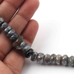 1 Strand Labradorite Silverite  Faceted Roundells -Round  Shape  Roundells 10mmx9mm-13mmx10mm8 Inches BR909 - Tucson Beads