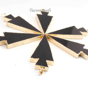 6 Pc Black Jasper Arrowhead 24k Gold  Plated Single Bail Pendant - Electroplated With Gold Edge -60mmx18mm AR140 - Tucson Beads