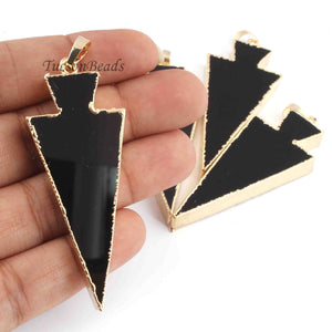 6 Pc Black Jasper Arrowhead 24k Gold  Plated Single Bail Pendant - Electroplated With Gold Edge -60mmx18mm AR140 - Tucson Beads