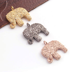 1 Pc Pave Diamond Elephant Charm 925 Sterling Silver, Yellow & Rose Gold Vermeil Pendant - 17mmx20mm PDC433 - Tucson Beads