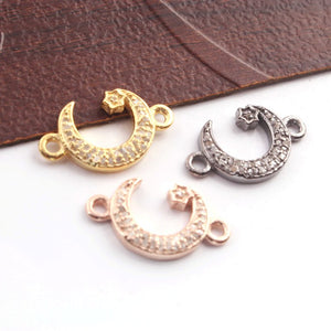 1 Pc Natural Pave Diamond Crescent Moon with Star Charm Connector 925 Sterling Silver , Rose & Yellow Gold Vermeil17mmX11mm Pdc239 - Tucson Beads