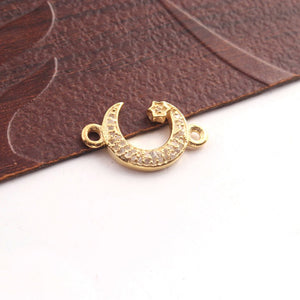 1 Pc Natural Pave Diamond Crescent Moon with Star Charm Connector 925 Sterling Silver , Rose & Yellow Gold Vermeil17mmX11mm Pdc239 - Tucson Beads