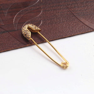 1 Pc Beautiful Pave Diamond 925 Sterling Silve & Rose Yellow Gold Vermeil Antique Finish Designer Safety Pin - 37mmx9mm PDC975 - Tucson Beads