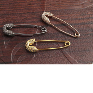 1 Pc Beautiful Pave Diamond 925 Sterling Silve & Rose Yellow Gold Vermeil Antique Finish Designer Safety Pin - 37mmx9mm PDC975 - Tucson Beads