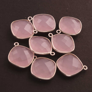 5 Pcs Rose Quartz Faceted 925 Sterling silver Pendant - Cushion Shape Pendant 20mmx16mm SS098 - Tucson Beads