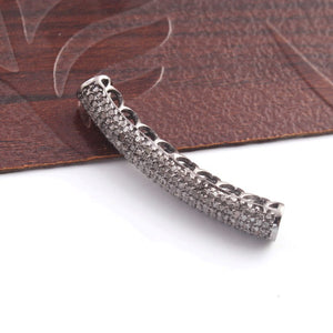 1 Pc Pave Diamond Carved Bar With Side Center Hole 925 Sterling Silver, Rose & Yellow Gold Vermeil Bead - Diamond Spacer Bead 38mmx6mm PDC956 - Tucson Beads
