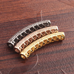 1 Pc Pave Diamond Carved Bar With Side Center Hole 925 Sterling Silver, Rose & Yellow Gold Vermeil Bead - Diamond Spacer Bead 38mmx6mm PDC956 - Tucson Beads