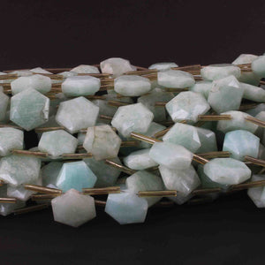 1 Strand Amazonite  Hexagon Shape Faceted Briolettes - Amazonite Beads - 15mmx14mm  -8.5 Inches BR0567 - Tucson Beads