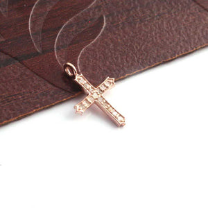 1 Pc Pave Diamond Cross Charm 925 Sterling Silver, Rose & Yellow Gold Vermeil Single Bail Pendant - 18mmx12mm PDC205 - Tucson Beads