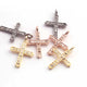 1 Pc Pave Diamond Cross Charm 925 Sterling Silver, Rose & Yellow Gold Vermeil Single Bail Pendant - 18mmx12mm PDC205 - Tucson Beads