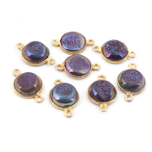 5 Pcs Mystic Titanium Druzy Round , Silver Plated , Double Bail Connector Bezel Oval Connector ,  17mmx11mm  SS1141 - Tucson Beads