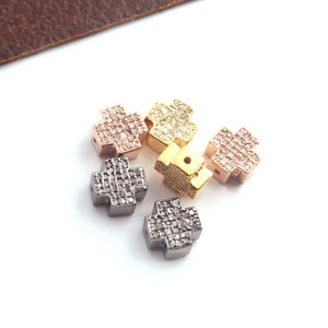 1 Pc Pave Diamond Cross Shape 925 Sterling Silver, Rose & Yellow Gold Vermeil Beads - 8mm PDC833 - Tucson Beads