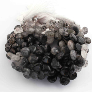 1  Long Strand Black Rutile  Smooth Briolettes - Heart Shape  Briolettes - 8mmx9mm-14mmx12mm- 8.5 Inches BR0933 - Tucson Beads