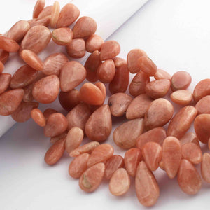 1 Strand Peach Moonstone Smooth Pear Briolettes - Pear Shape Briolettes - 12mmx9mm-20mmx13mm 9 Inches BR0945 - Tucson Beads