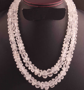 825 Carats 2 Strands Genuine Crystal Quartz Carved Pumpkin Beads Necklace - Kharbuja Shape Beads - Jewelry DIY Necklace BR2709 - Tucson Beads