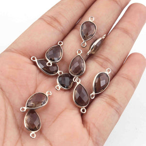 10 Pcs Smoky Faceted  Pear Shape 925 Silver Plated Connector -19mmx9mm-PC1052 - Tucson Beads
