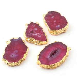 4 Pcs Pink Solar Druzzy Geode Raw Drusy Solar Pendant -Electroplated Gold Druzy Pendant DRZ173 - Tucson Beads