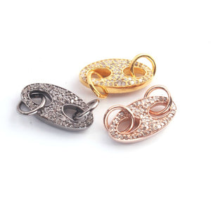 1 Pc Pave Diamond Fancy Spacer Beads - 925 Sterling Silver, Rose & Yellow Gold Vermeil 18mmx9mm PDC1003 - Tucson Beads