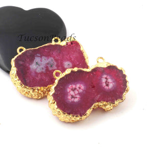 4 Pcs Pink Solar Druzzy Geode Raw Drusy Solar Pendant -Electroplated Gold Druzy Pendant DRZ172 - Tucson Beads