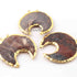 3 Pcs Brown Jasper Moon Arrowhead 24K Gold Plated Charm Pendant - Electroplated With Gold Edge - 53mmx36mm AR067